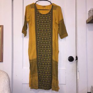Gold and Navy Embroidered Bohemian Kurta  Small